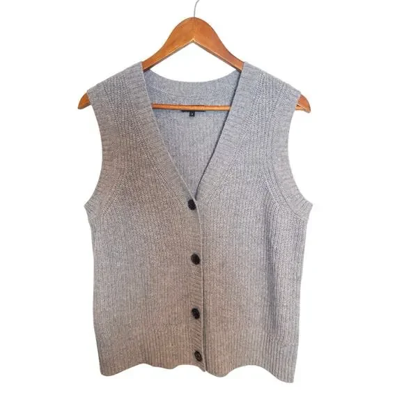 SOLD ‼️Quince Mongolian Cashmere Gray Fisherman Button Front Sweater Vest Small - Picture 5 of 10